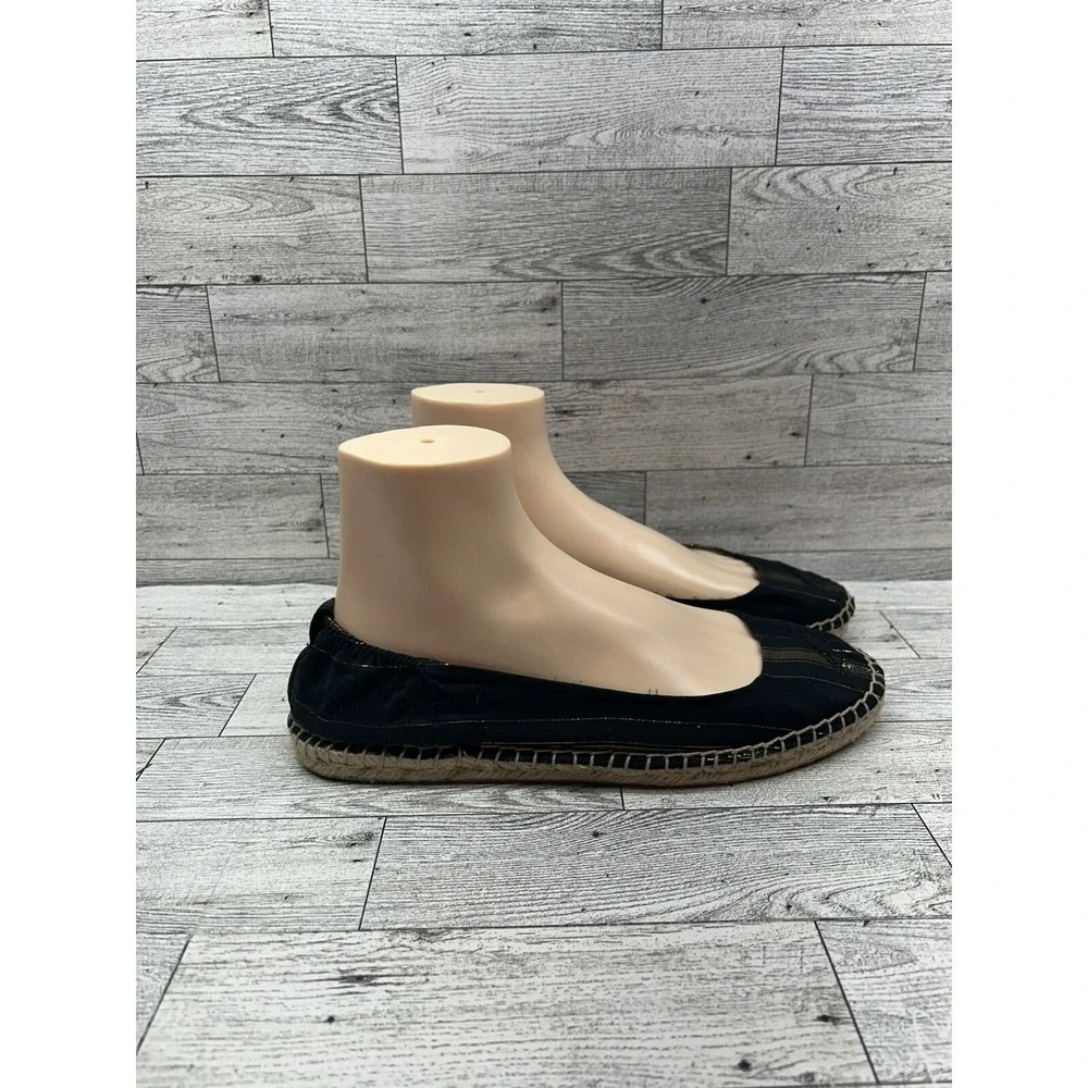 Sam‎ Edelman Jessa Striped Espadrille Flats Casual Black Gold Women's Size 8M